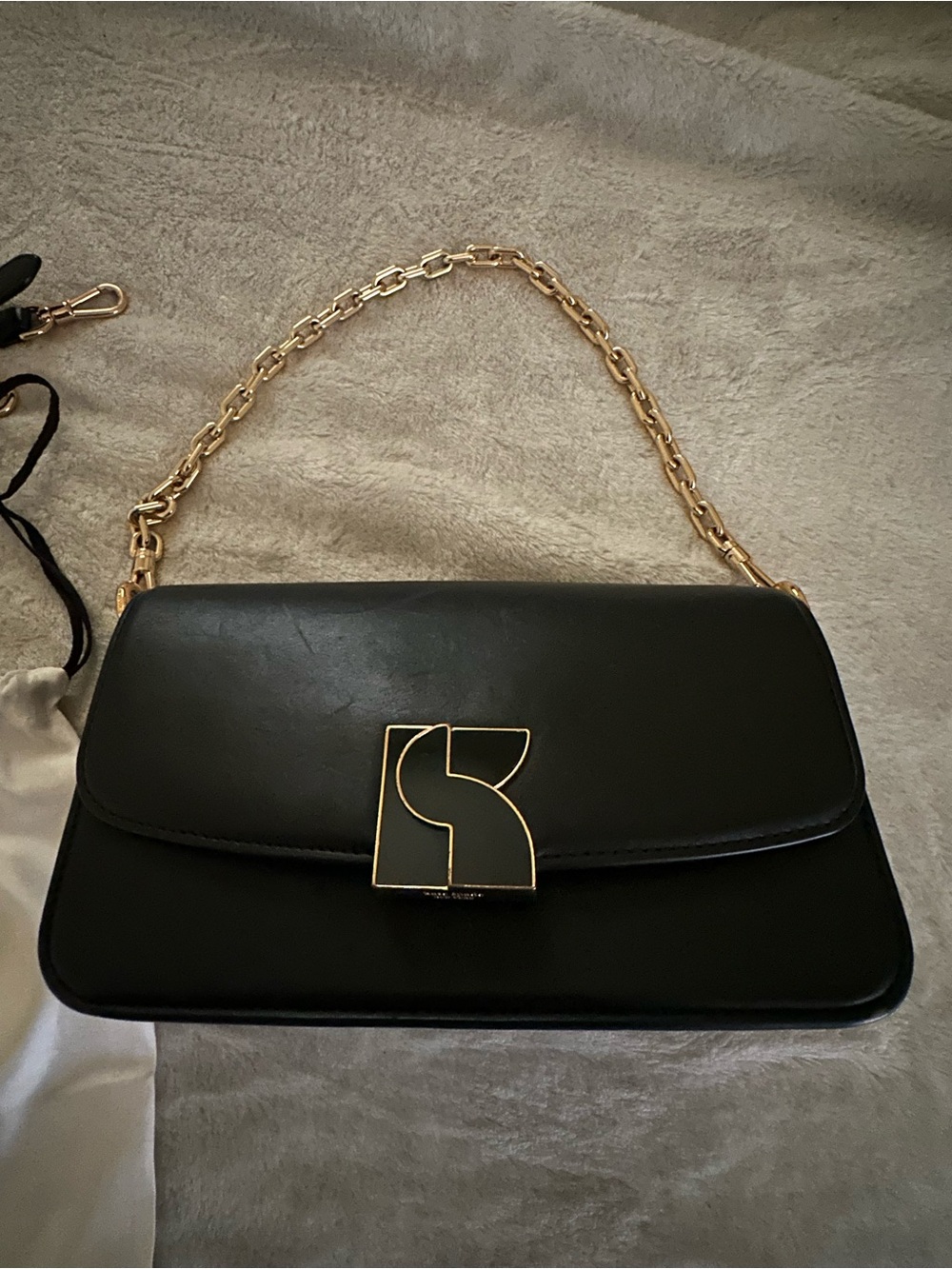 kate spade Black Shoulder Bag with Gold Chain and Logo Accent